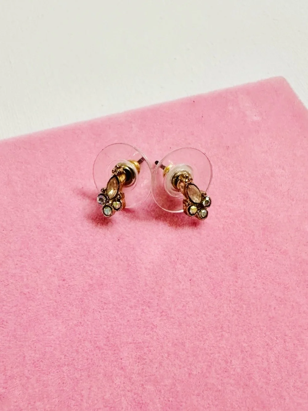 Gold Rhinestone Drop Stud Earrings